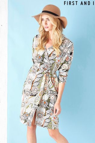 First and I Printed Wrap Dress